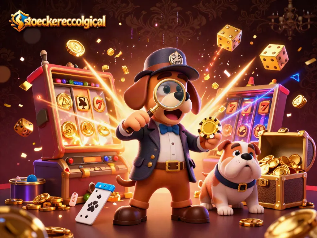 StoeckerEcological showcases a detective bloodhound in a casino setting, examining a poker chip.