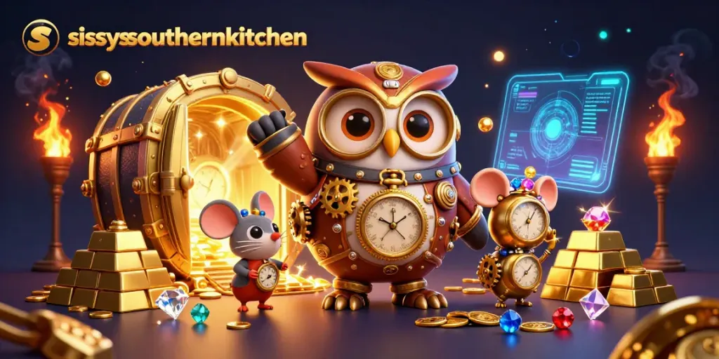 Sissy's Southern Kitchen captivates with a rich scene of a time-traveler owl and casino elements, showcasing winning strategies.