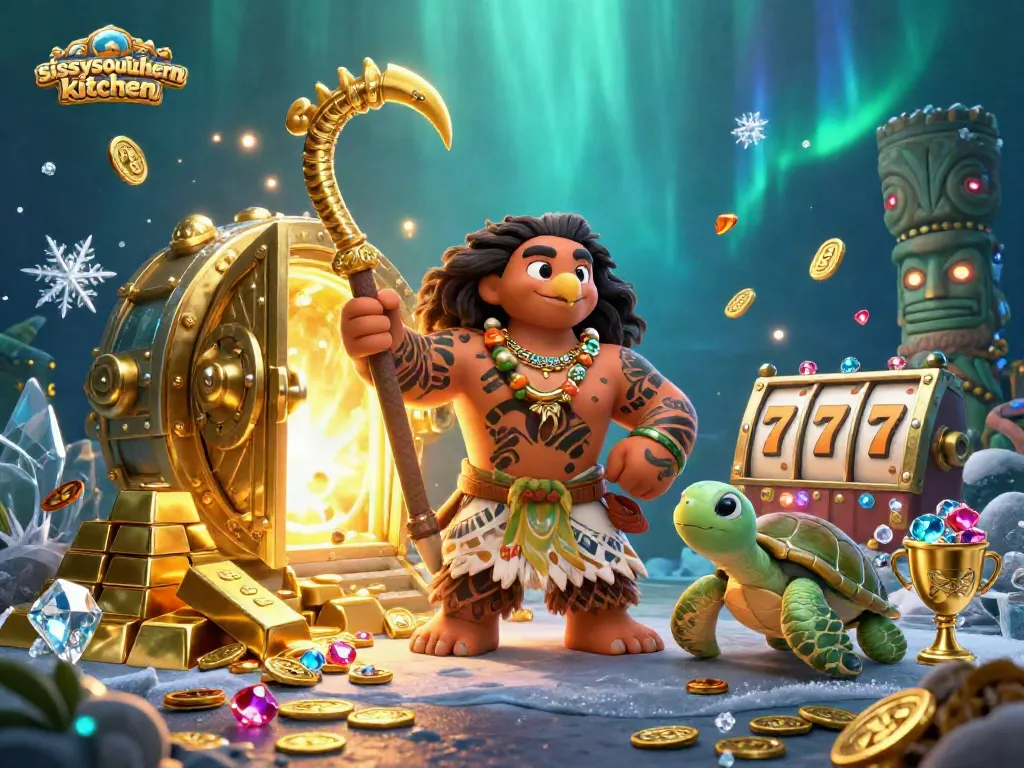 Sissy's Southern Kitchen showcases vibrant casino excitement with a Polynesian hawk and treasures.