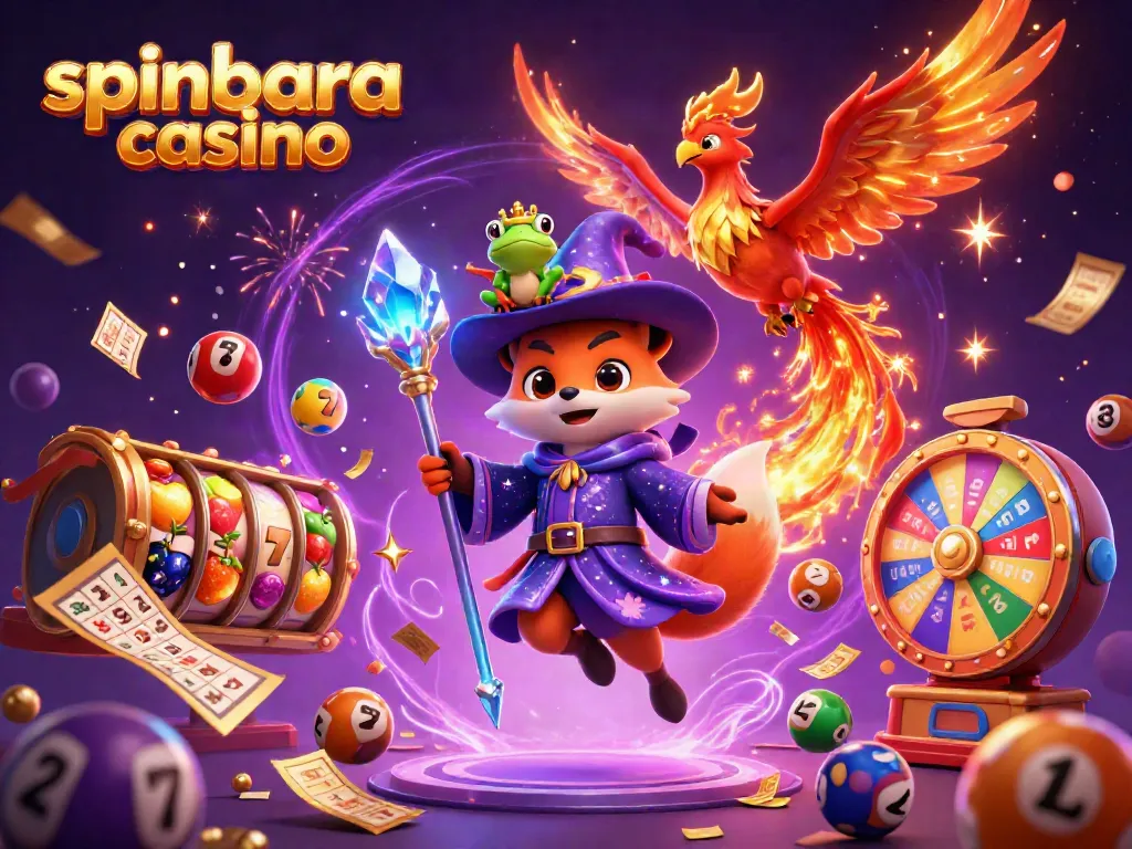 Experience excitement at spinbara casino with magical characters and vibrant casino elements.